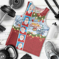 Merry Christmas Men Tank Top Funny Santa Claus Cards Photo and Polynesian Pattern Red Color LT03 - Polynesian Pride