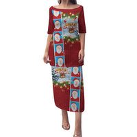 Merry Christmas Puletasi Funny Santa Claus Cards Photo and Polynesian Pattern Red Color LT03 Long Dress Red - Polynesian Pride