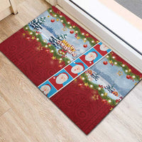 Merry Christmas Rubber Doormat Funny Santa Claus Cards Photo and Polynesian Pattern Red Color LT03 - Polynesian Pride