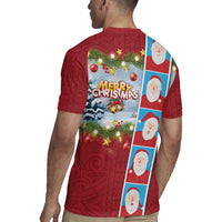 Merry Christmas Rugby Jersey Funny Santa Claus Cards Photo and Polynesian Pattern Red Color LT03 - Polynesian Pride