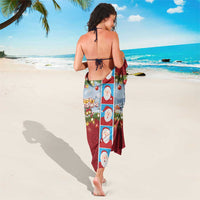 Merry Christmas Sarong Funny Santa Claus Cards Photo and Polynesian Pattern Red Color