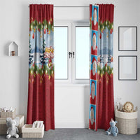 Merry Christmas Window Curtain Funny Santa Claus Cards Photo and Polynesian Pattern Red Color LT03 - Polynesian Pride