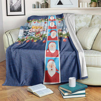 Merry Christmas Blanket Funny Santa Claus Cards Photo and Polynesian Pattern Blue Color LT03 Blue - Polynesian Pride