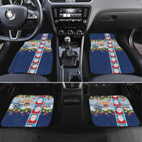 Merry Christmas Car Mats Funny Santa Claus Cards Photo and Polynesian Pattern Blue Color LT03 Set 4pcs Blue - Polynesian Pride