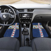 Merry Christmas Car Mats Funny Santa Claus Cards Photo and Polynesian Pattern Blue Color LT03 Set 2pcs - Front Blue - Polynesian Pride