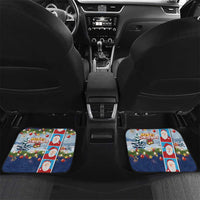 Merry Christmas Car Mats Funny Santa Claus Cards Photo and Polynesian Pattern Blue Color LT03 Set 2pcs - Back Blue - Polynesian Pride