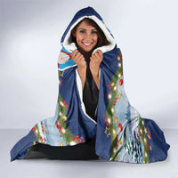 Merry Christmas Hooded Blanket Funny Santa Claus Cards Photo and Polynesian Pattern Blue Color LT03 - Polynesian Pride