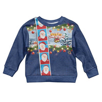 Merry Christmas Kid Ugly Christmas Sweater Funny Santa Claus Cards Photo and Polynesian Pattern Blue Color