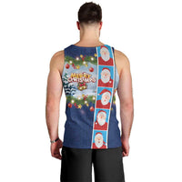 Merry Christmas Men Tank Top Funny Santa Claus Cards Photo and Polynesian Pattern Blue Color LT03 - Polynesian Pride