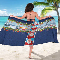 Merry Christmas Sarong Funny Santa Claus Cards Photo and Polynesian Pattern Blue Color LT03