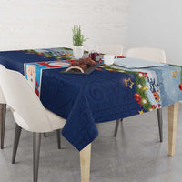 Merry Christmas Tablecloth Funny Santa Claus Cards Photo and Polynesian Pattern Blue Color LT03 - Polynesian Pride