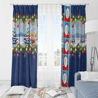 Merry Christmas Window Curtain Funny Santa Claus Cards Photo and Polynesian Pattern Blue Color LT03 - Polynesian Pride