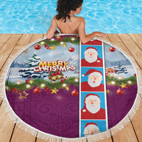 Merry Christmas Beach Blanket Funny Santa Claus Cards Photo and Polynesian Pattern Pink Color LT03 - Polynesian Pride