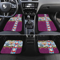 Merry Christmas Car Mats Funny Santa Claus Cards Photo and Polynesian Pattern Pink Color LT03 Set 4pcs Pink - Polynesian Pride