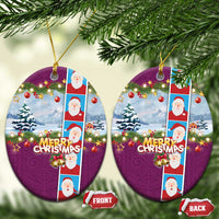 Merry Christmas Ceramic Ornament Funny Santa Claus Cards Photo and Polynesian Pattern Pink Color LT03 Oval Pink - Polynesian Pride