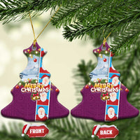 Merry Christmas Ceramic Ornament Funny Santa Claus Cards Photo and Polynesian Pattern Pink Color LT03 Christmas Tree Pink - Polynesian Pride