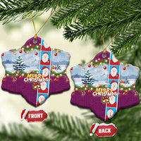 Merry Christmas Ceramic Ornament Funny Santa Claus Cards Photo and Polynesian Pattern Pink Color LT03 Snow Flake Pink - Polynesian Pride