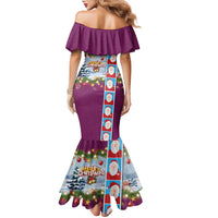 Merry Christmas Family Matching Mermaid Dress and Hawaiian Shirt Funny Santa Claus Cards Photo and Polynesian Pattern Pink Color
