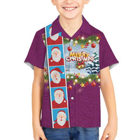 Merry Christmas Kid Hawaiian Shirt Funny Santa Claus Cards Photo and Polynesian Pattern Pink Color