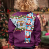 Merry Christmas Kid Ugly Christmas Sweater Funny Santa Claus Cards Photo and Polynesian Pattern Pink Color