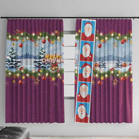 Merry Christmas Window Curtain Funny Santa Claus Cards Photo and Polynesian Pattern Pink Color LT03 With Hooks Pink - Polynesian Pride