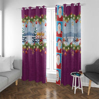 Merry Christmas Window Curtain Funny Santa Claus Cards Photo and Polynesian Pattern Pink Color LT03 With Grommets Pink - Polynesian Pride
