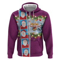 Merry Christmas Zip Hoodie Funny Santa Claus Cards Photo and Polynesian Pattern Pink Color LT03 Zip Hoodie Pink - Polynesian Pride