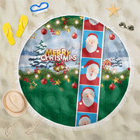 Merry Christmas Beach Blanket Funny Santa Claus Cards Photo and Polynesian Pattern Green Color LT03 One Size 150cm Green - Polynesian Pride
