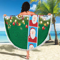 Merry Christmas Beach Blanket Funny Santa Claus Cards Photo and Polynesian Pattern Green Color LT03 - Polynesian Pride