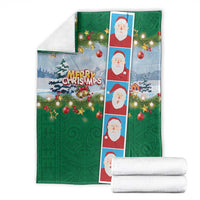 Merry Christmas Blanket Funny Santa Claus Cards Photo and Polynesian Pattern Green Color LT03 - Polynesian Pride