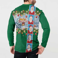 Merry Christmas Button Sweatshirt Funny Santa Claus Cards Photo and Polynesian Pattern Green Color LT03 - Polynesian Pride