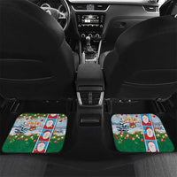 Merry Christmas Car Mats Funny Santa Claus Cards Photo and Polynesian Pattern Green Color LT03 Set 2pcs - Back Green - Polynesian Pride