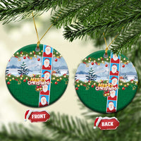 Merry Christmas Ceramic Ornament Funny Santa Claus Cards Photo and Polynesian Pattern Green Color LT03 Circle Green - Polynesian Pride