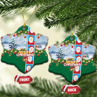 Merry Christmas Ceramic Ornament Funny Santa Claus Cards Photo and Polynesian Pattern Green Color LT03 Snow Flake Green - Polynesian Pride