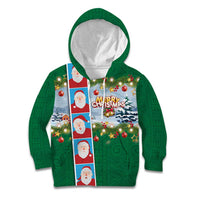 Merry Christmas Kid Hoodie Funny Santa Claus Cards Photo and Polynesian Pattern Green Color
