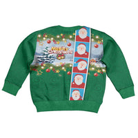 Merry Christmas Kid Ugly Christmas Sweater Funny Santa Claus Cards Photo and Polynesian Pattern Green Color