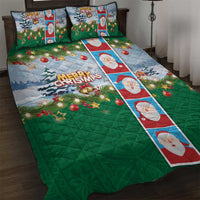 Merry Christmas Quilt Bed Set Funny Santa Claus Cards Photo and Polynesian Pattern Green Color LT03 Green - Polynesian Pride