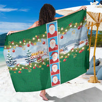 Merry Christmas Sarong Funny Santa Claus Cards Photo and Polynesian Pattern Green Color