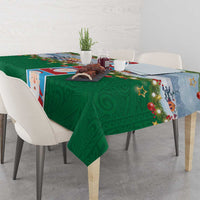 Merry Christmas Tablecloth Funny Santa Claus Cards Photo and Polynesian Pattern Green Color LT03 - Polynesian Pride