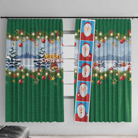 Merry Christmas Window Curtain Funny Santa Claus Cards Photo and Polynesian Pattern Green Color LT03 With Hooks Green - Polynesian Pride