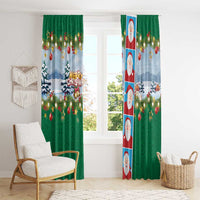 Merry Christmas Window Curtain Funny Santa Claus Cards Photo and Polynesian Pattern Green Color LT03 - Polynesian Pride