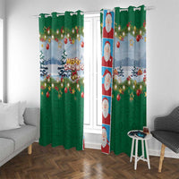 Merry Christmas Window Curtain Funny Santa Claus Cards Photo and Polynesian Pattern Green Color LT03 With Grommets Green - Polynesian Pride