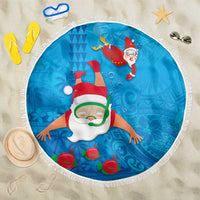 Hawaiian Santa Claus Snorkeling Beach Blanket Kakau and Polynesian Pattern LT03 One Size 150cm Blue - Polynesian Pride