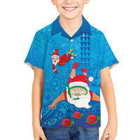 Hawaiian Santa Claus Snorkeling Family Matching Tank Maxi Dress and Hawaiian Shirt Kakau and Polynesian Pattern