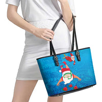 Hawaiian Santa Claus Snorkeling Leather Tote Bag Kakau and Polynesian Pattern LT03 - Polynesian Pride