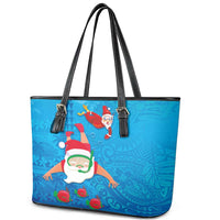 Hawaiian Santa Claus Snorkeling Leather Tote Bag Kakau and Polynesian Pattern LT03 - Polynesian Pride