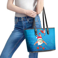 Hawaiian Santa Claus Snorkeling Leather Tote Bag Kakau and Polynesian Pattern LT03 - Polynesian Pride