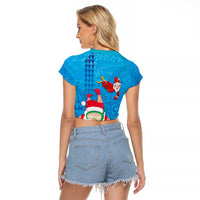 Hawaiian Santa Claus Snorkeling Raglan Cropped T Shirt Kakau and Polynesian Pattern LT03 - Polynesian Pride
