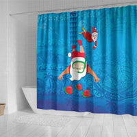 Hawaiian Santa Claus Snorkeling Shower Curtain Kakau and Polynesian Pattern