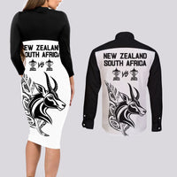 South Africa and New Zealand Couples Matching Long Sleeve Bodycon Dress and Long Sleeve Button Shirt Champion History Go Final 2023 Vintage Style LT03 - Polynesian Pride